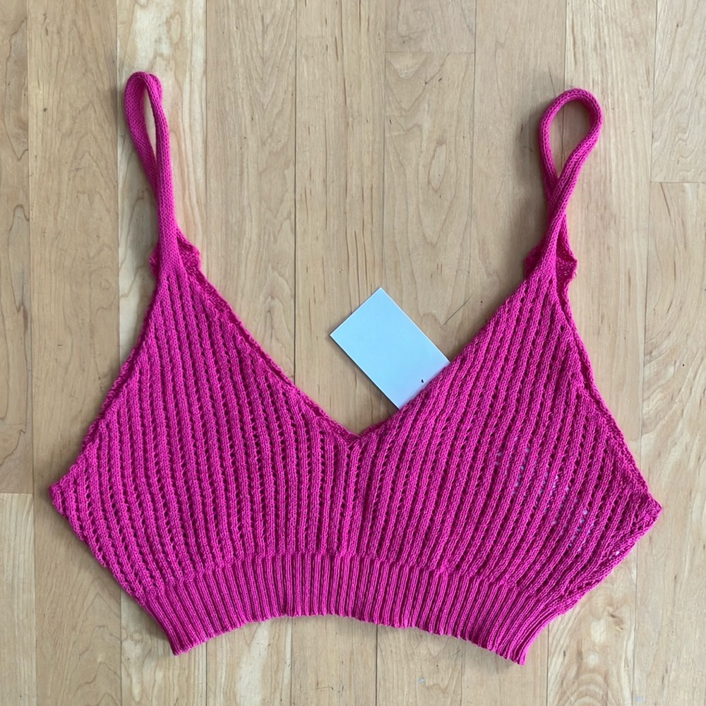 NEW Zara crochet knit crop top cotton pink Medium M